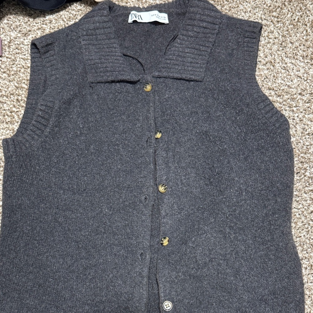 Zara Charcoal Button-Up Sweater Vest